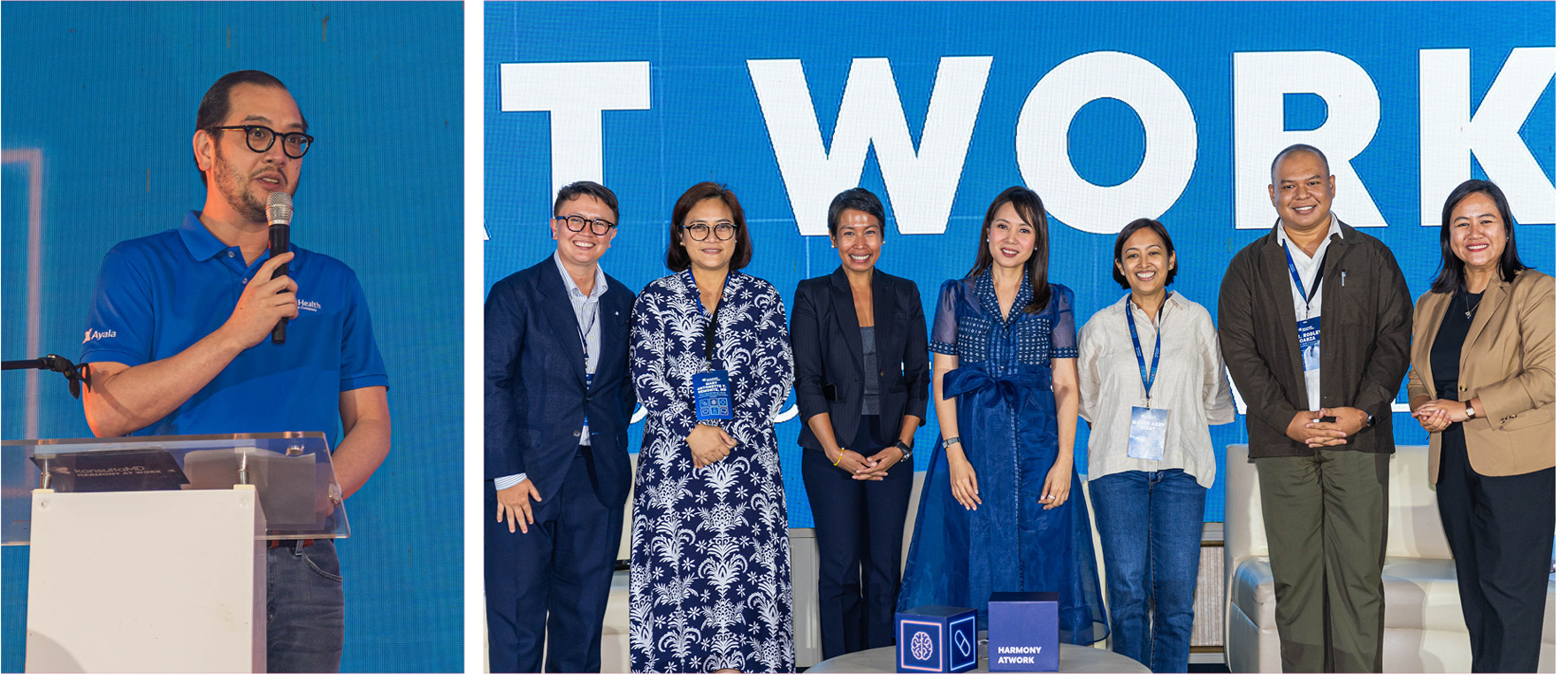 (Left) AC Heallth President and CEO Paolo Borromeo; (right) KonsultaMD Chief Commercial Officer Cindy Burdette, PhilHealth Head of Program Management Team for Primary Care Dr. Mary Antonette Yason-Remonte, Philippine Business Coalition for Women Empowerment Executive Director Julia Abad, host Niña Corpuz, Makati Mayor Abby Binay, DOH Health Promotion Bureau Director Rodley Carzo, and KonsultaMD CEO Beia Latay