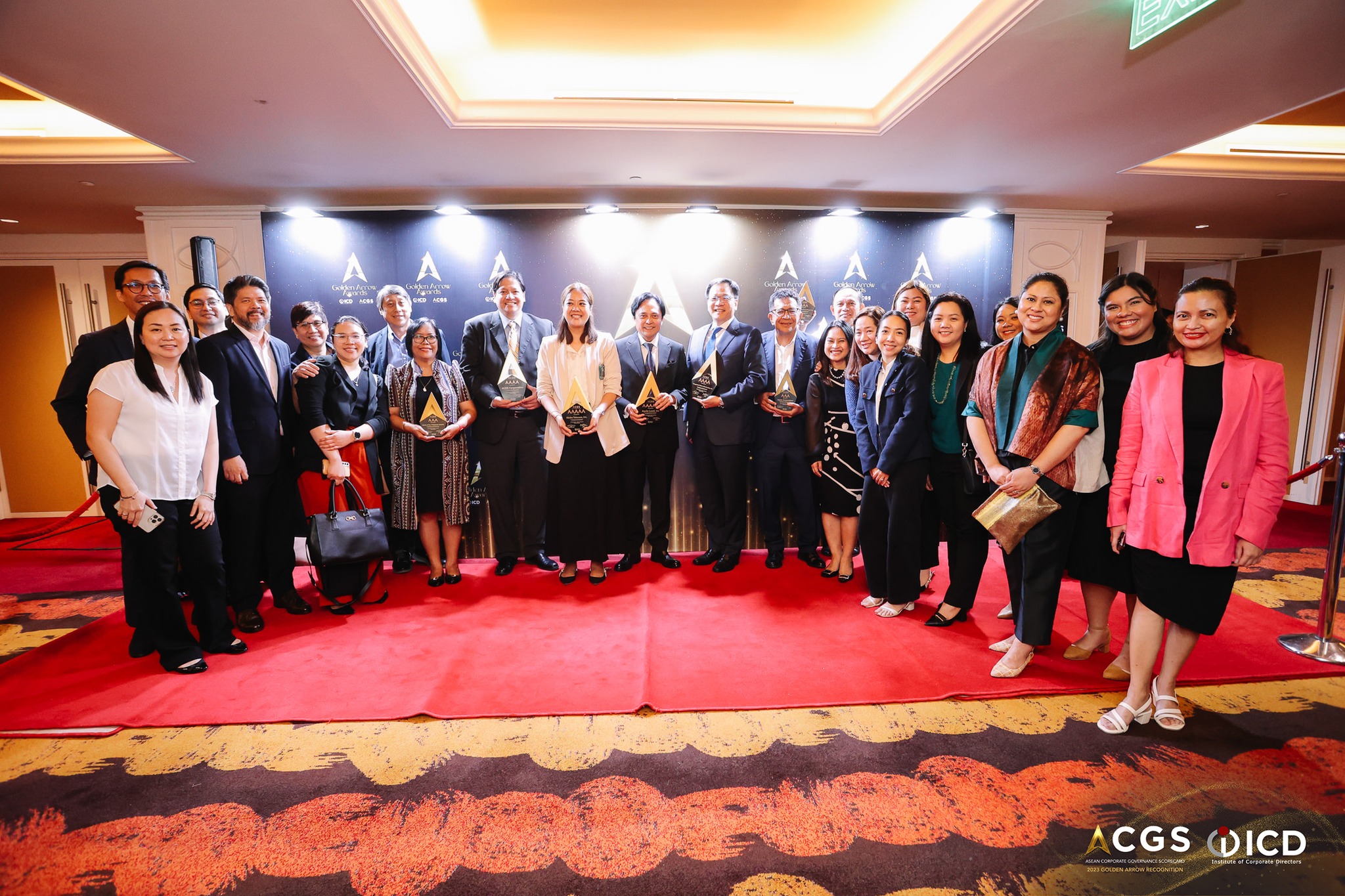 Corporate governance champions in the Ayala group celebrate their wins at the 2023 Golden Arrow Awards held on September 28 at Okada Manila