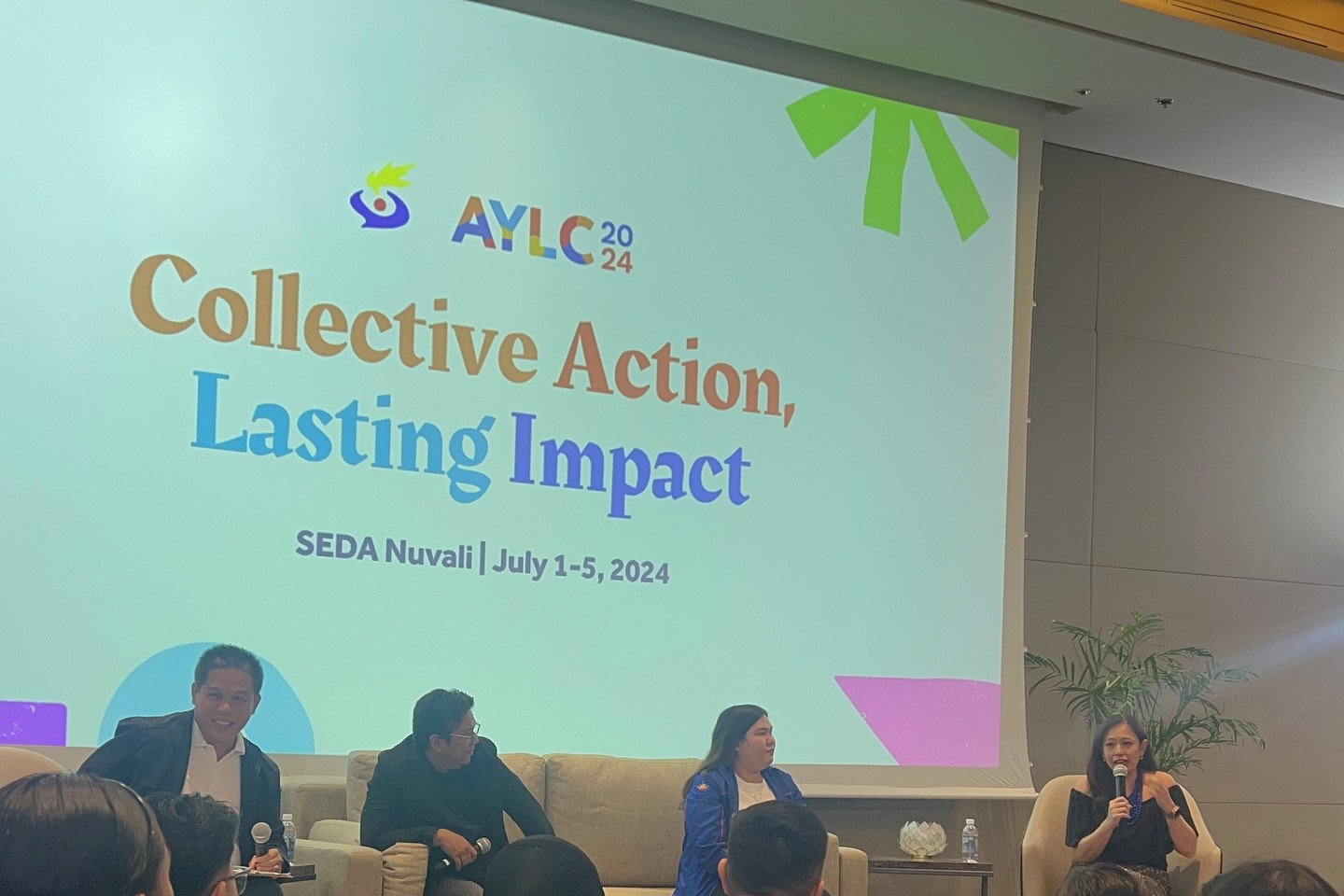AYLC alumni inspire the new batch of young leaders on "Working Together for a Better Future" in various disciplines within the private and public sectors (from left): JQ Quesada (2001), Christian Vallez (2000), Atty. Princess Kimberly Ubay-Ubay (2014), and Niña Terol (1999).