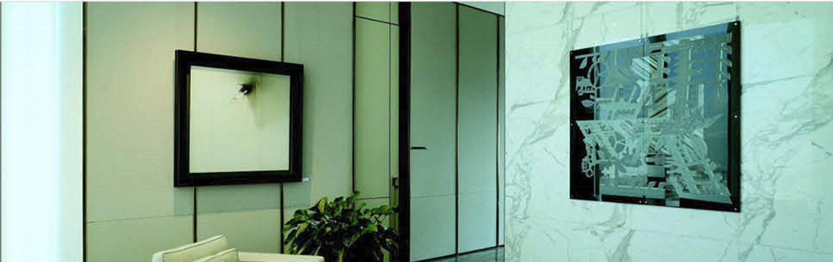 Fernando Zobel’s Tanto Monta (left) is displayed across an artwork by Jaime Zobel de Ayala at Ayala’s headquarters in Makati City.