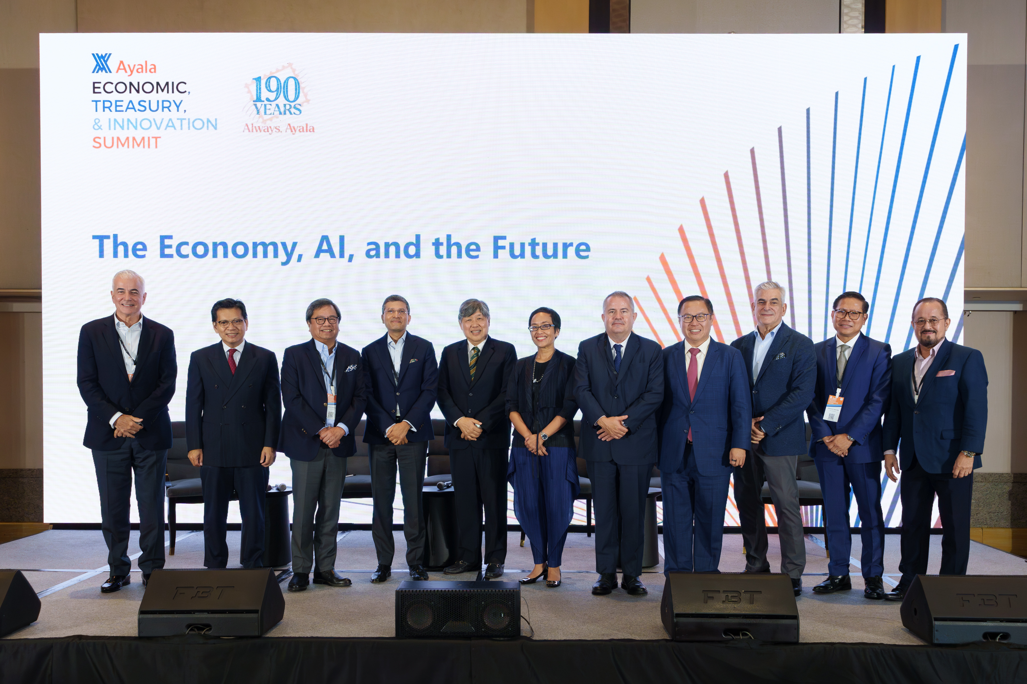 Fernando Zobel de Ayala, BPI Lead Economist Jun Neri, AC President and CEO Cezar P. Consing, KKR Partner Prashant Kumar, BPI Independent Director Emmanuel de Dios, Owi Ruivivar, Asia-Pacific ING Regional Head of Research Robert Carnell, Singtel Group CFO Arthur Lang, Jaime Augusto Zobel de Ayala, AC Treasurer Lito Biacora, and AC CFO Albert de Larrazabal