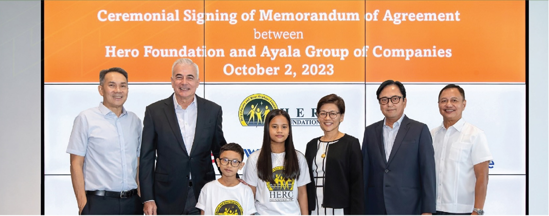 HERO Foundation President Bernard Vincent Dy and Chairman Fernando Zobel de Ayala with student beneficiaries, ALI President and CEO Anna Ma. Margarita Dy and Treasurer and CFO Augusto Bengzon, and HERO Foundation Executive Director Maj. Gen. Victor Bayani