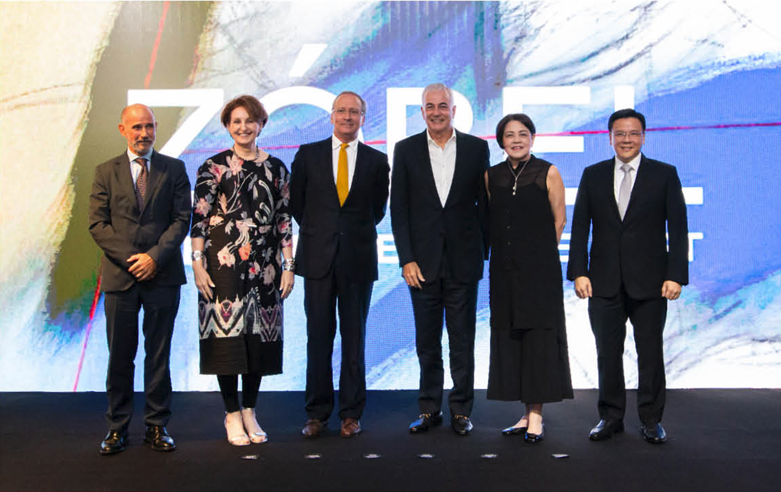 Spanish Ambassador Miguel Utray Delgado, US Ambassador MaryKay Carlson, exhibition co-curator Manuel Fontán del Junco, Ayala Foundation Chairman Fernando Zobel de Ayala, Ayala Museum Senior Director Mariles Gustilo, and Ayala Foundation President Tony Lambino at a preview of Zóbel: The Future of the Past
