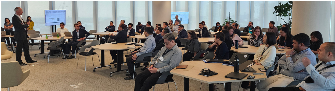 CFOs, treasurers, and senior finance and insurance executives from Ayala, ALI, BPI, Globe, ACEN, AC Health, AC Logistics, ACMobility, IMI, AFI, and iPeople participate in the risk transformation workshop conducted by Willis Towers Watson.